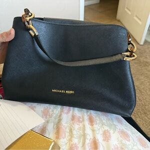Michael Kors Black Shoulder Bag with Gold Accents